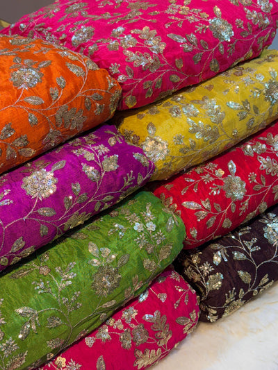 (Mix Match Combinations ) - Pure chinon sequins Work Shirt / Pure Chinon double Side Border Dupatta