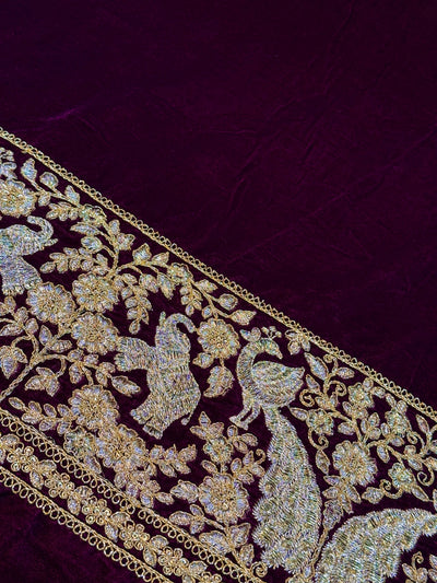 Wine Ivy Velvet Daaman Zari embroidery  44 Inch width