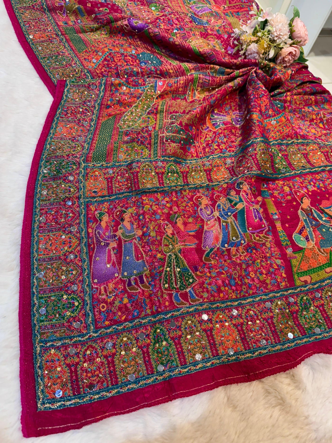 Darbar Magenta Pure Silk Dupatta with Real Handwork 2.50 meter length
