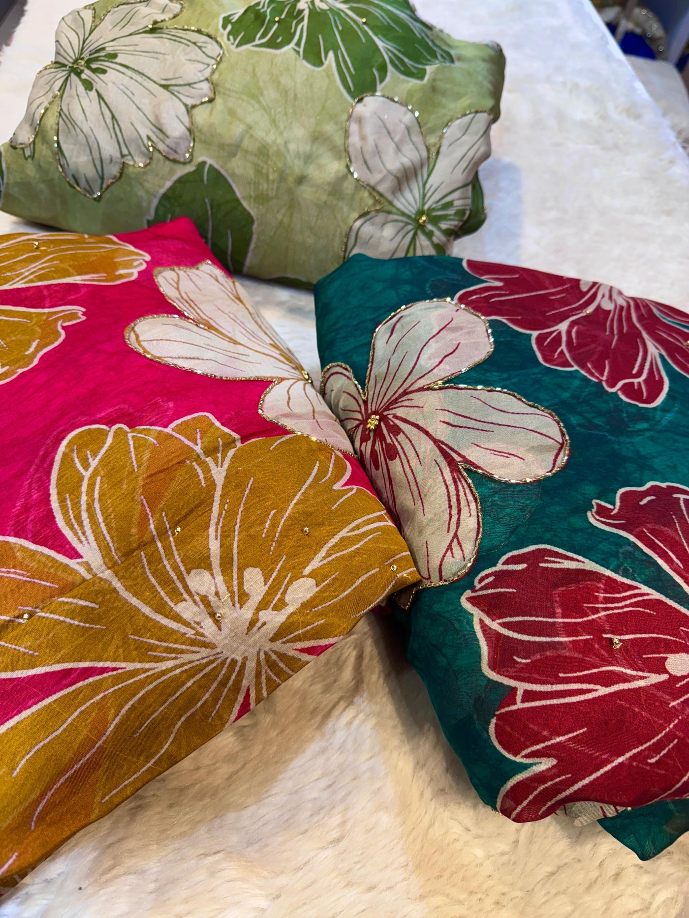 Mezzo Supersoft Tabby Silk Handwork Floral 44 inch width