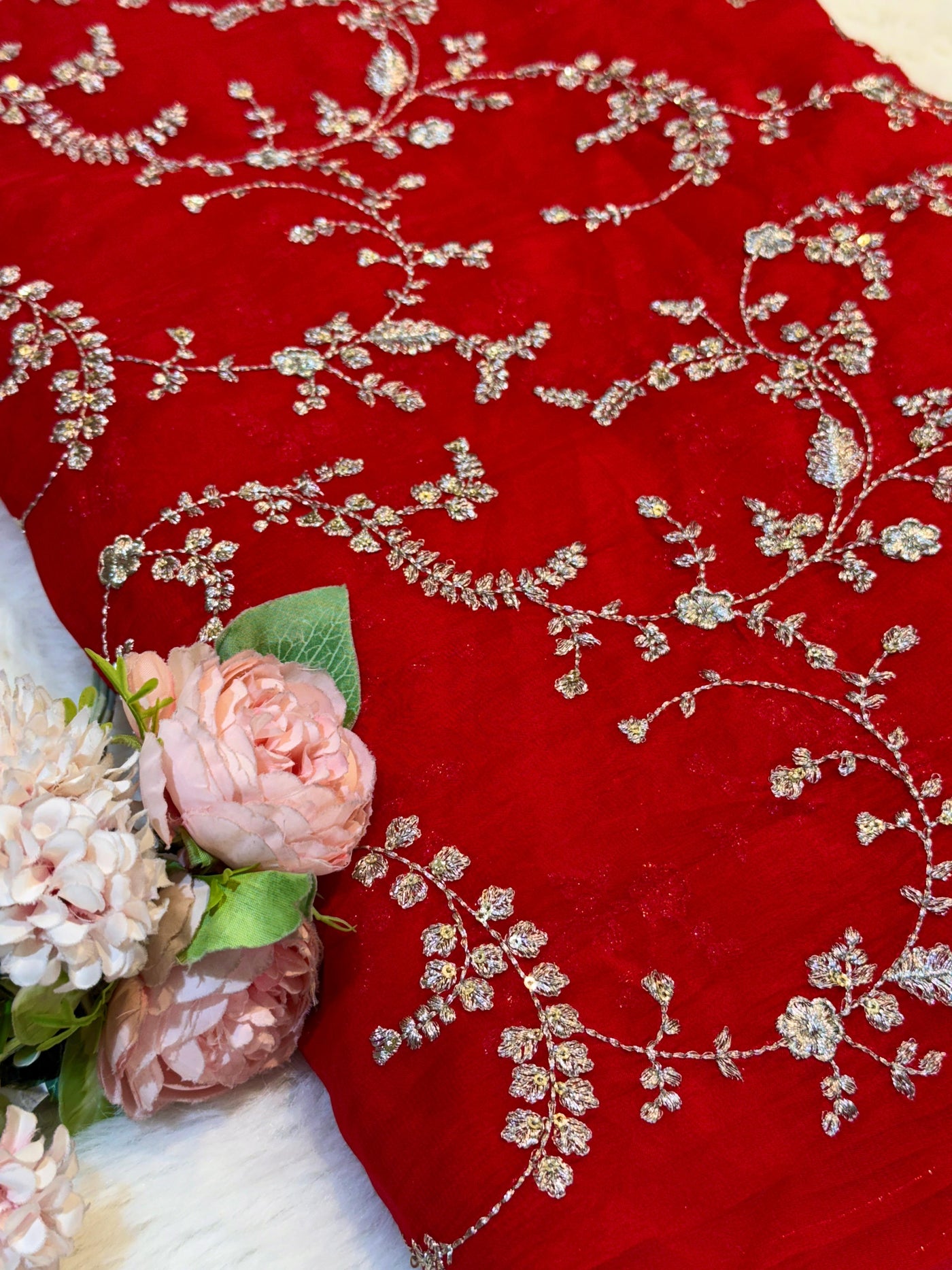 Red Sabhya Pure Organza Embroidery 44 inch Width