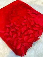 Saisha Red Net Scalloped Dupatta With Floral Royal Cutwork 2.35 meter length