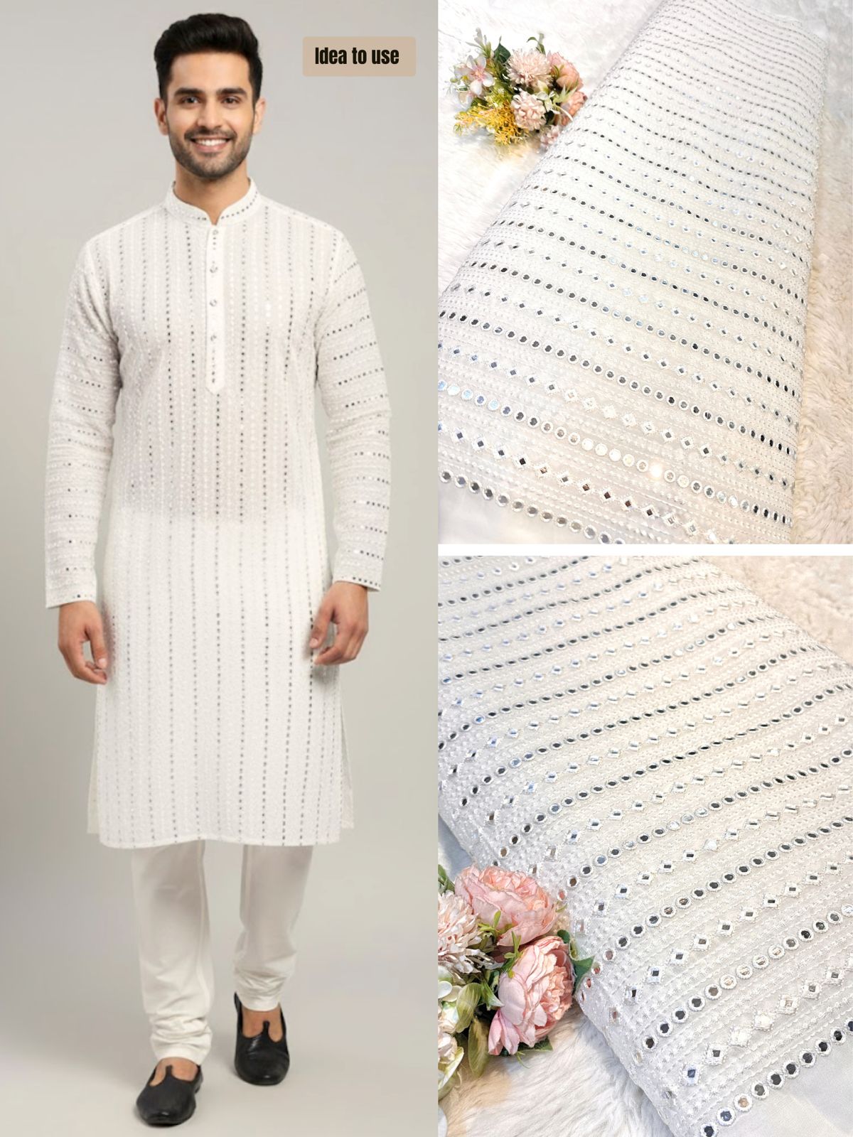 Dyeable Pure Viscose Georgette Mirror Stripe Embroidery 44 inch Width