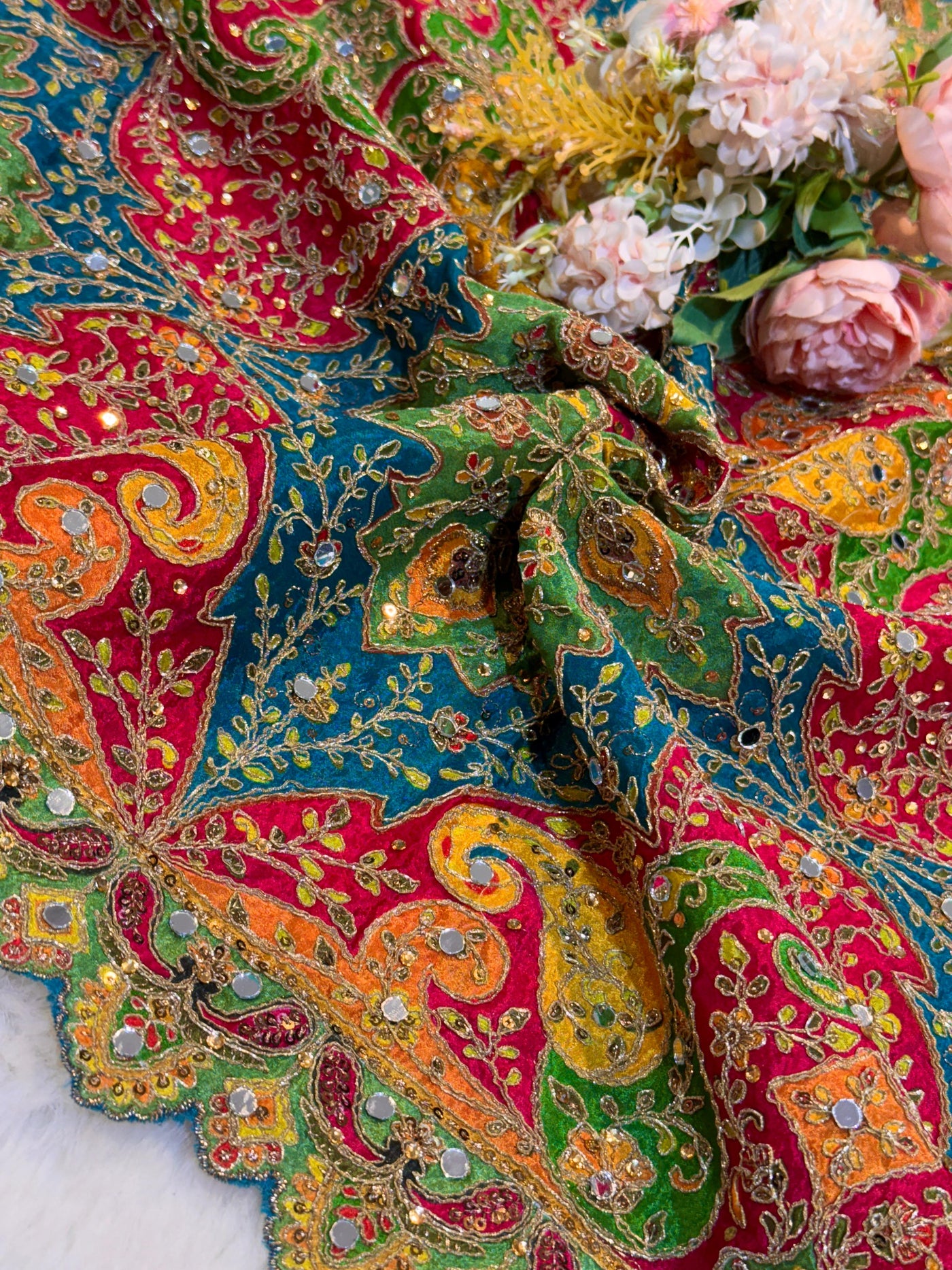 Pure Chinon Leher Handwork  Dupatta With real mirror work 2.50 meter length