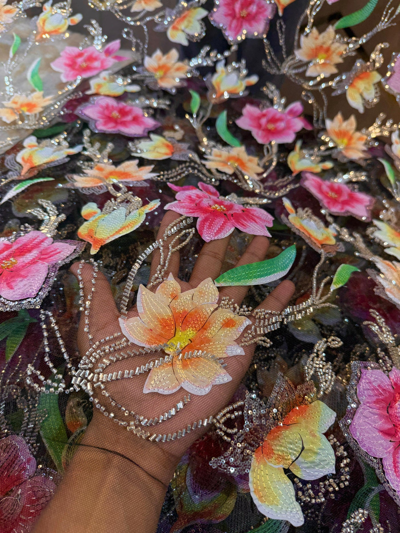 Zoya Appliqué Handwork Net Embroidery With Florals 54 inch width