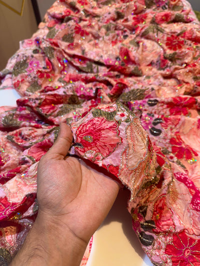 Luxury Crape Floral Print Embroidery With Handwork 44 Inch width