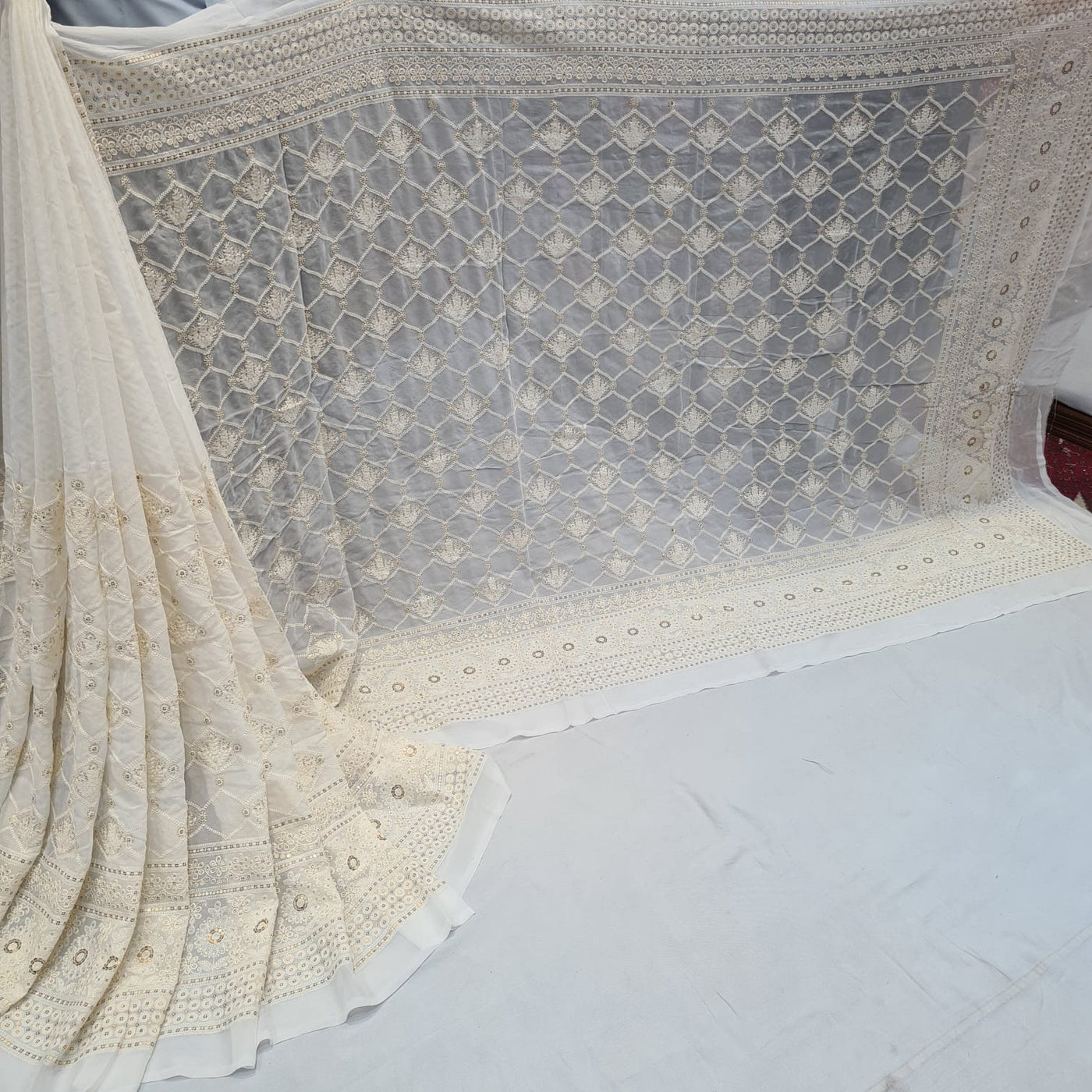 Zia Pure Georgette Chikankari Saree Dyeable (5.60 meter length )