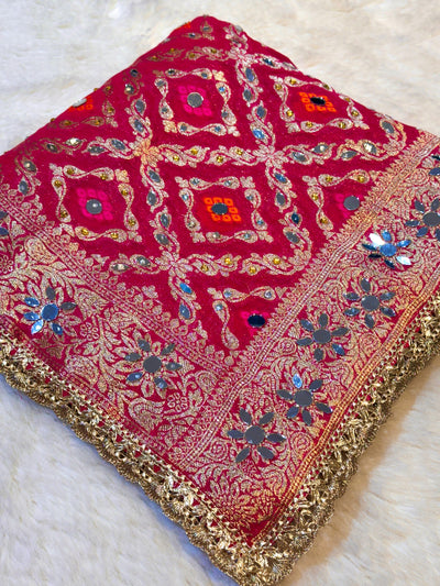 Magenta Sheeshmahal Pure Georgette Handwork Dupatta 2.35 meter length
