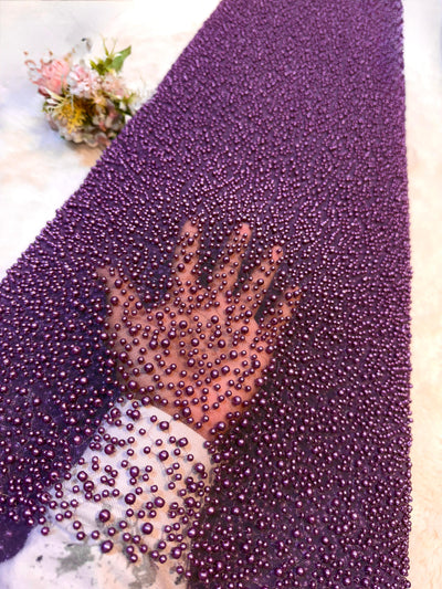 Imported Handwork Net Embroidery With Scattered Pearls Work 54 inch width