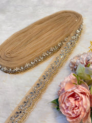 (Wholesale pack of 9 meter ) Lace Border With Cutdana Pearl Stone and Mirror work