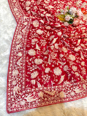Magenta Parsi Gara Georgette Dupatta Base 2.40 meter length Limited Edition