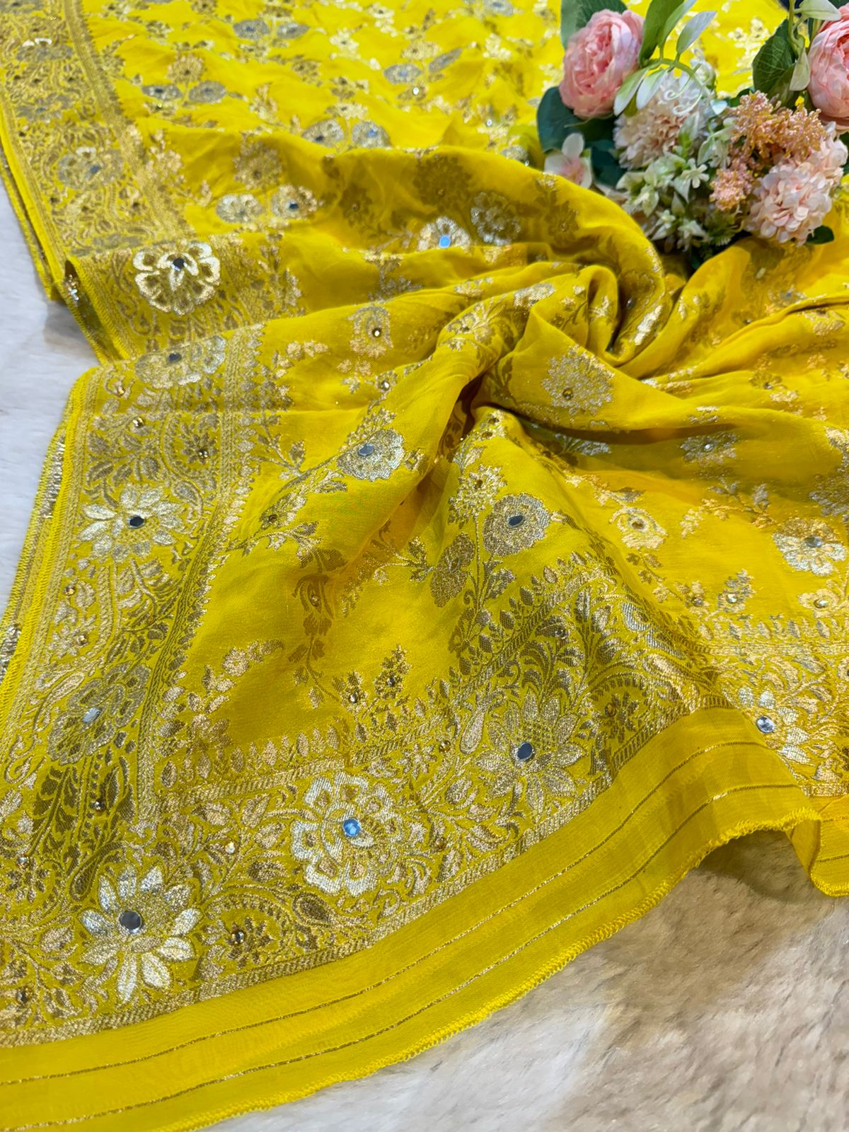 Sandook Pure Georgette Banarsi Dupatta with Handwork 2.50 meter length