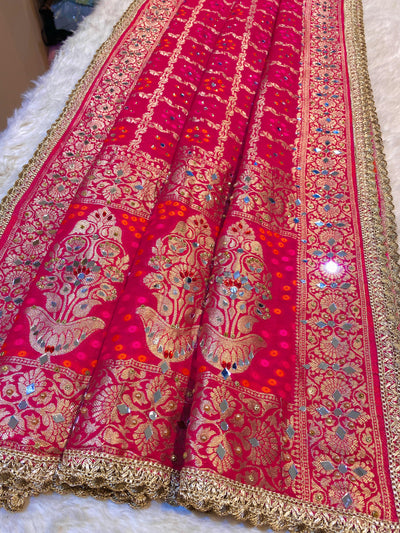 Sheeshmahal Pure Georgette Original Mirror Work Dupatta 2.40 meter length 38 inch width with bandhej weave