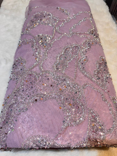 Fella Applique Handwork Net Embroidery 54 Inch Width With Crystals And beads and Cutdana work