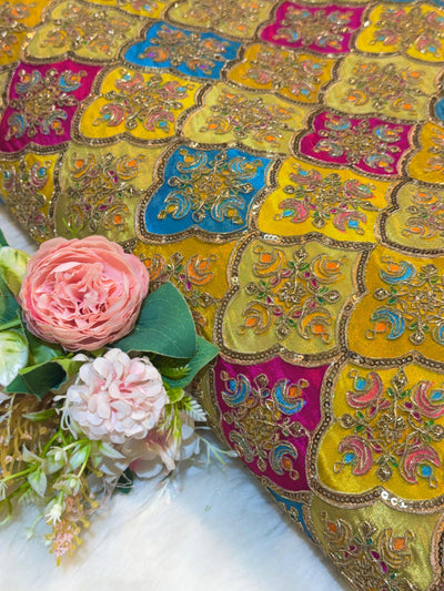 Pure Crape Embroidery with Zari and Sequins Work 44 Inch Width