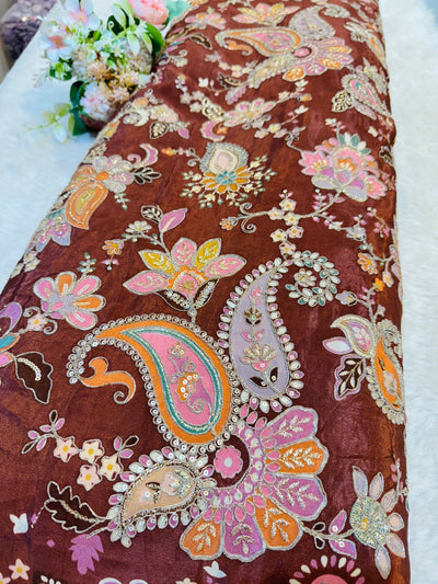 Jasmine Pure Crape Floral Embroidery 44 Inch Width