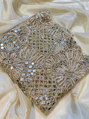 (Precut of 0.4 Meter) Beige Handwork Net Embroidery with Cutwork 44 inch width