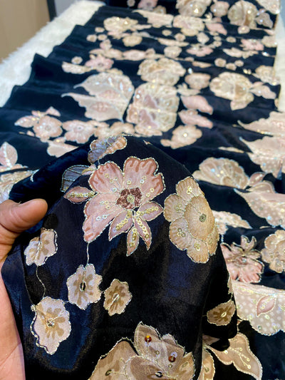 Naima Pure Crape Floral Print with Embroidery 44 Inch width