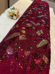 (Precut of 0.65 Meter) Mehreen Imported Net Handwork Embroidery Cutdana and Sequins work 54 Inch width