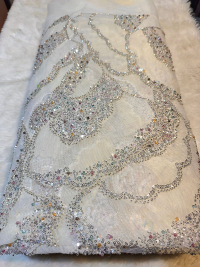 Fella Applique Handwork Net Embroidery 54 Inch Width With Crystals And beads and Cutdana work