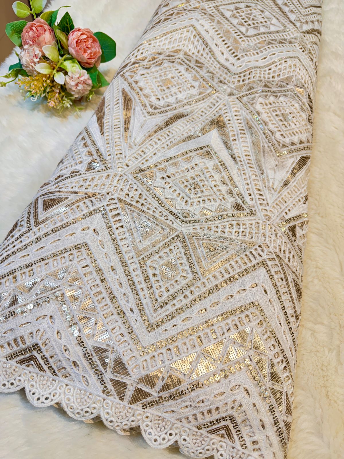 Rio Chikankari Net Dyeable Thread And Sequins Embroidery 50 Inch Width ...