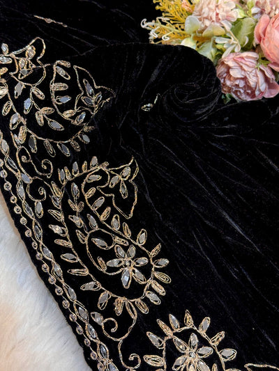 Black Pure Crush Velvet Real Mirror Handwork Dupatta 2.50 meter length
