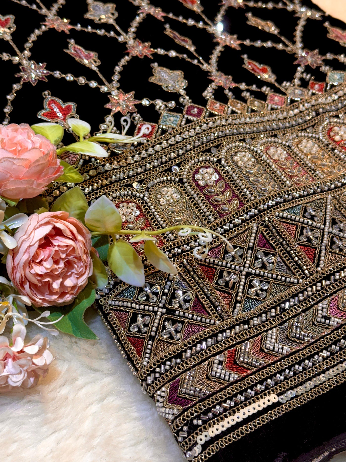 Velvet Handwork Big width Embroidery 48 inch Daman style