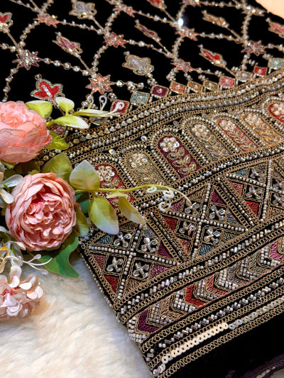 Velvet Handwork Big width Embroidery 48 inch Daman style