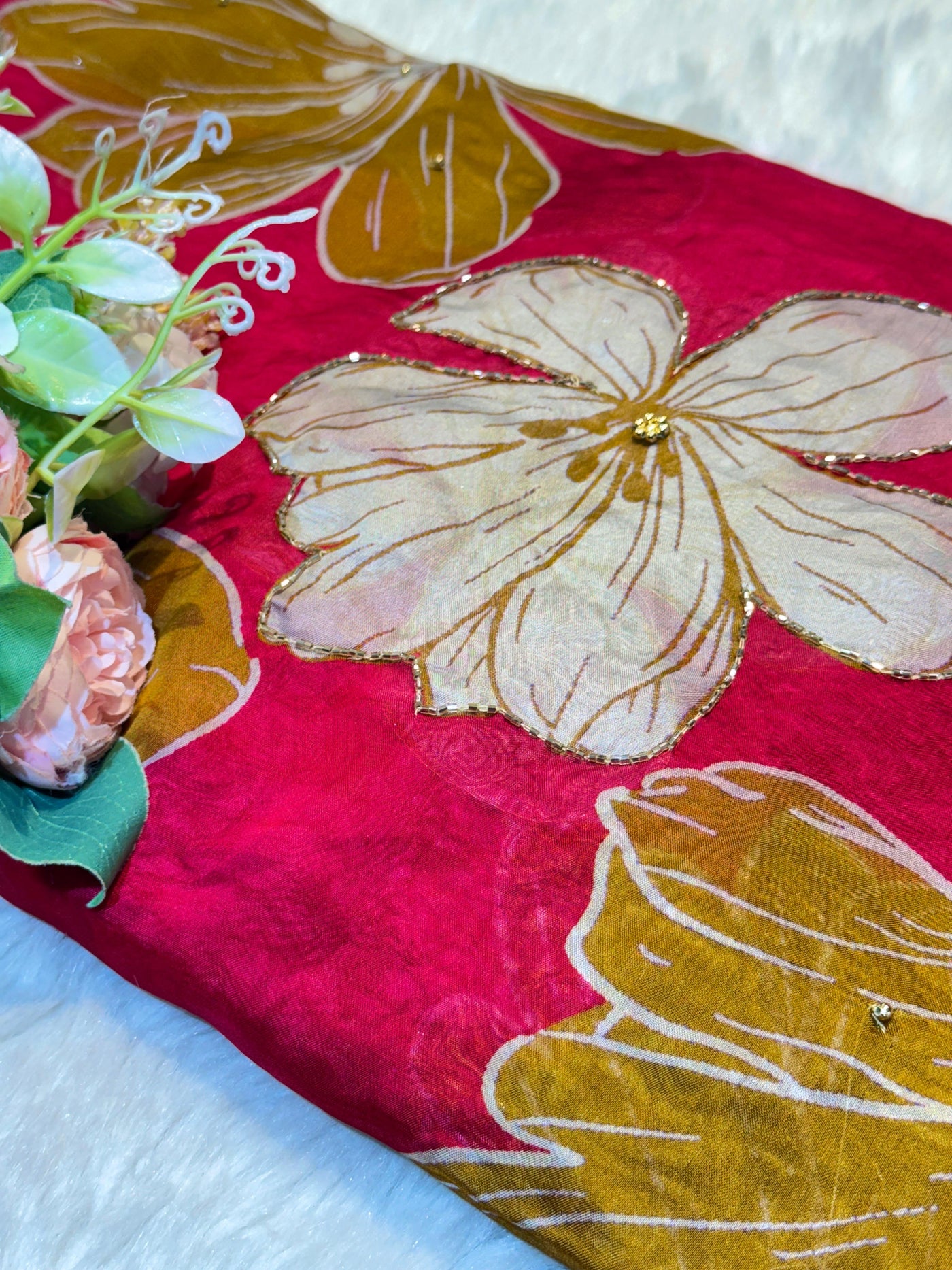 Mezzo Supersoft Tabby Silk Handwork Floral 44 inch width