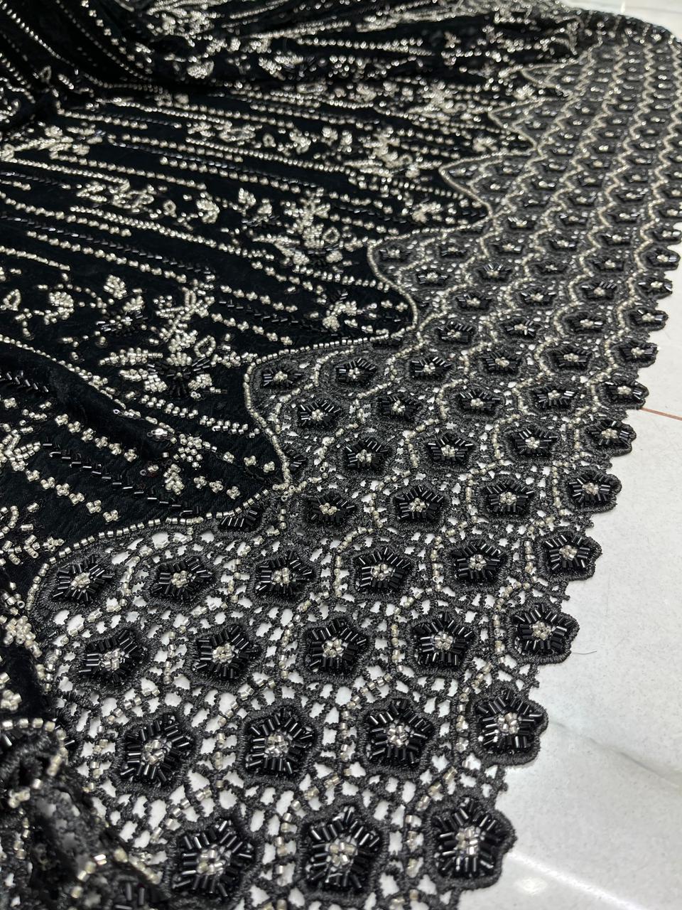 Cutwork Handwork Black Imported Velvet Handwork Embroidery with Daaman Cutwork 50 inch ...