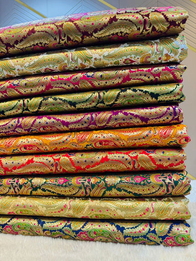 (Precut of 1 Meter) Meena Pure Silk  Kimkhaab Brocade 44 Inch width