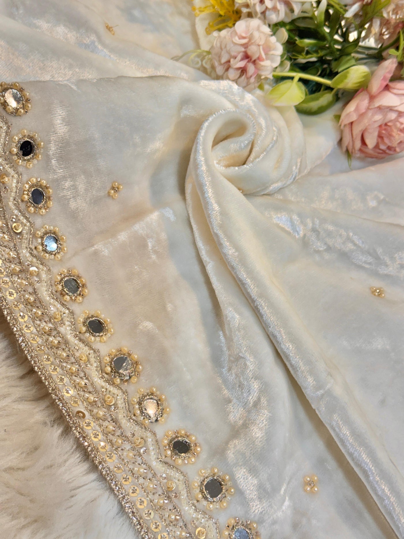 Nehchal Pure Velvet Handwork Dupatta Dyeabale 2.50 meter length