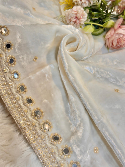 Nehchal Pure Velvet Handwork Dupatta Dyeabale 2.50 meter length