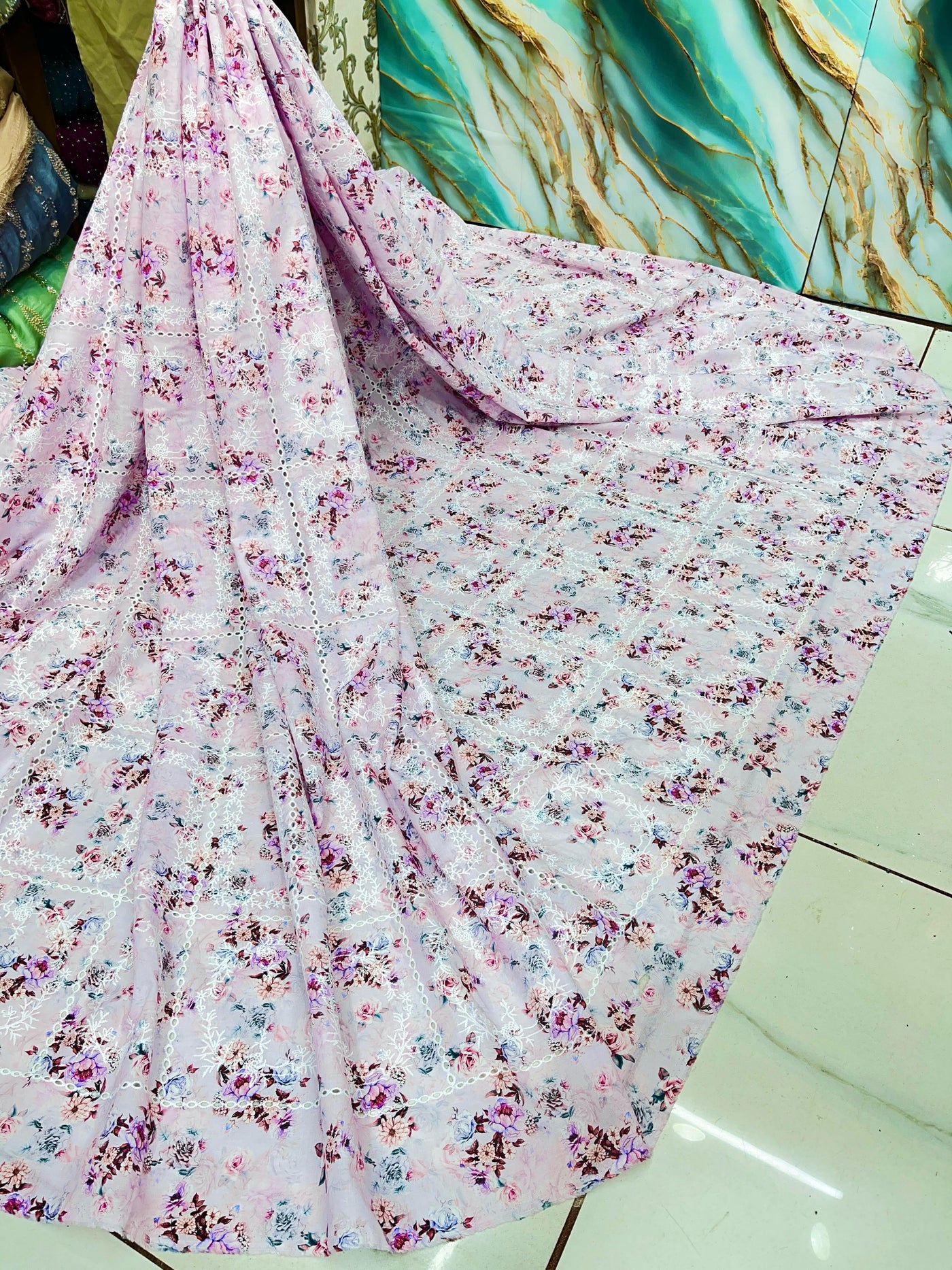Pure Cotten floral Hakoba Embroidery 50 Inch width