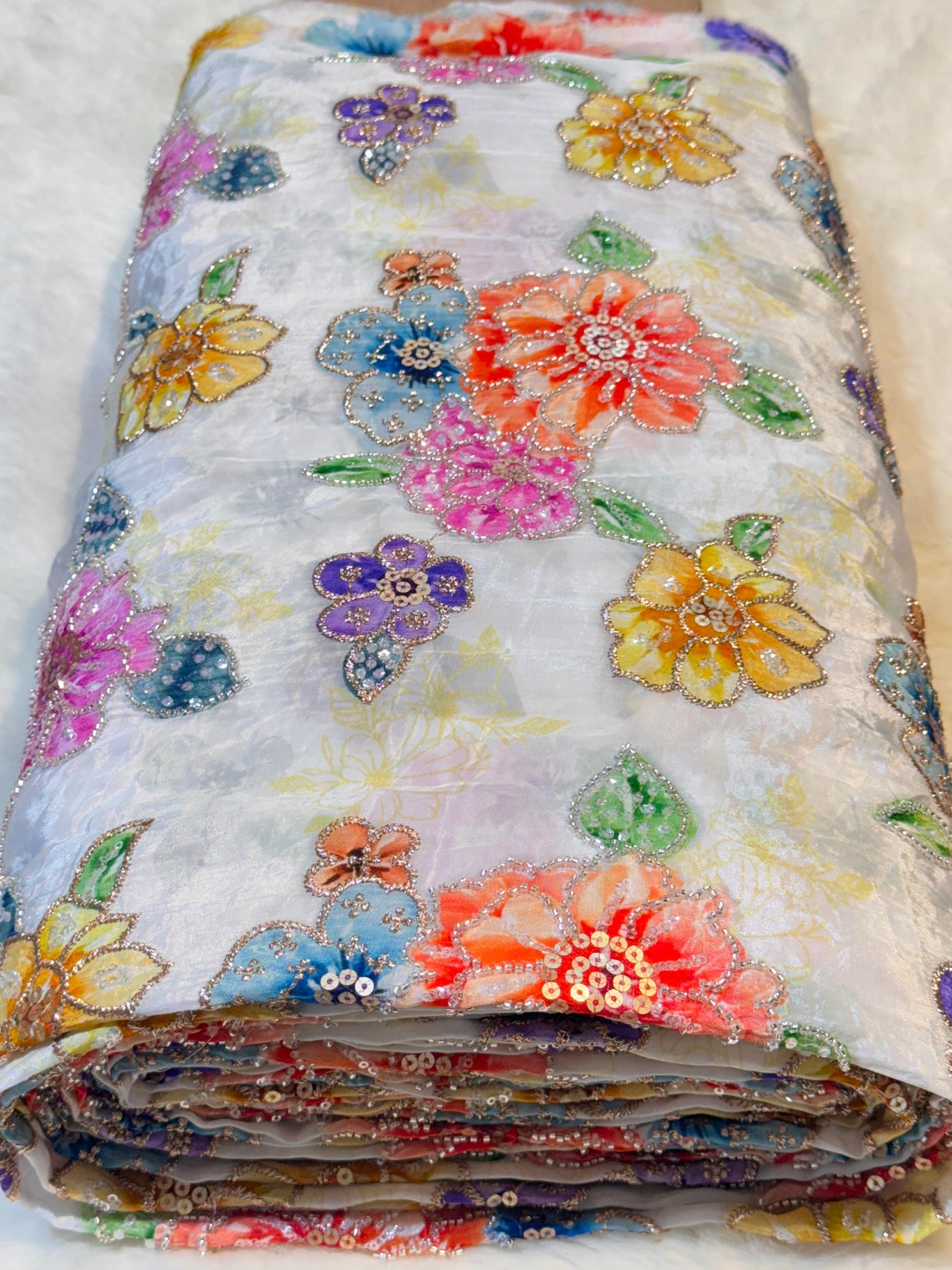 Anaya Pure Crape Handwork Embroidery With Floral Prints 44 Inch Width