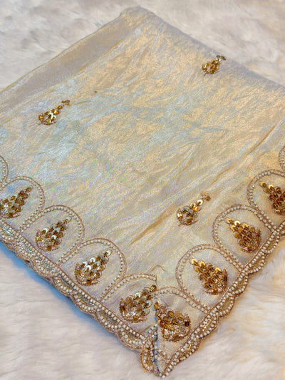 Mehz Zari Tissue Handwork Dyeable Dupatta (2.40 meter length)