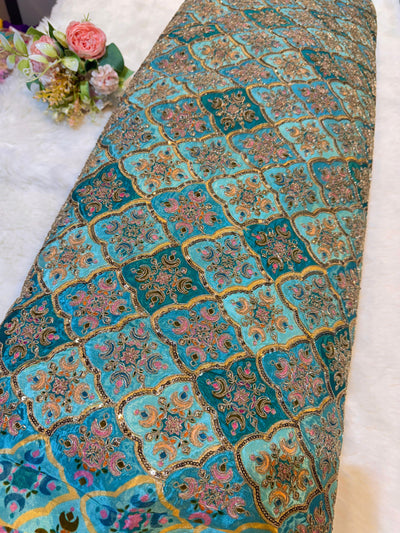 Pure Crape Embroidery with Zari and Sequins Work 44 Inch Width