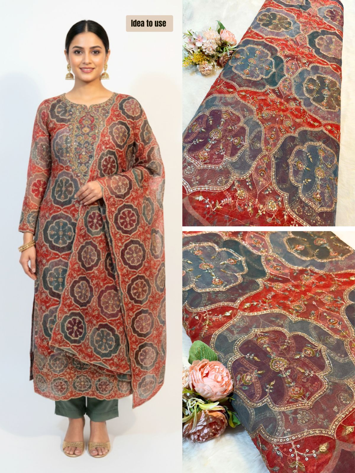 Iliana Gajri Organza Prints with Embroidery 44 inch width