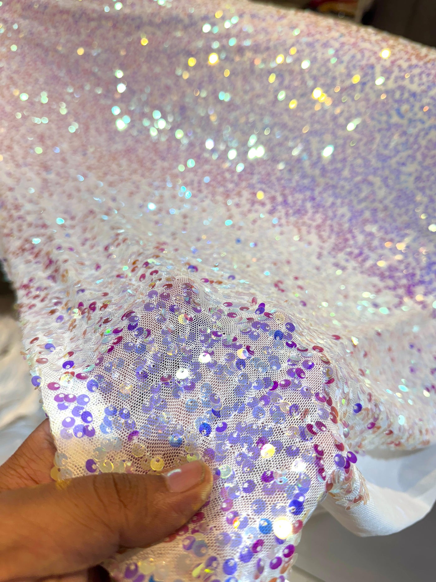 Imported Net Lycra With Unicorn Sequins Embroidery 54 inch width stretchable