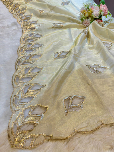 Aza Pure Zari Tissue Cutwork Dupatta Dyeable 2.35 meter length