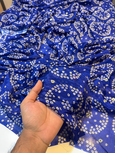 Pure Chinon with Embroidery with Bandhej print 44 Inch width