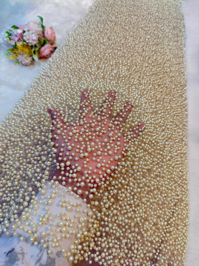 Imported Handwork Net Embroidery With Scattered Pearls Work 54 inch width