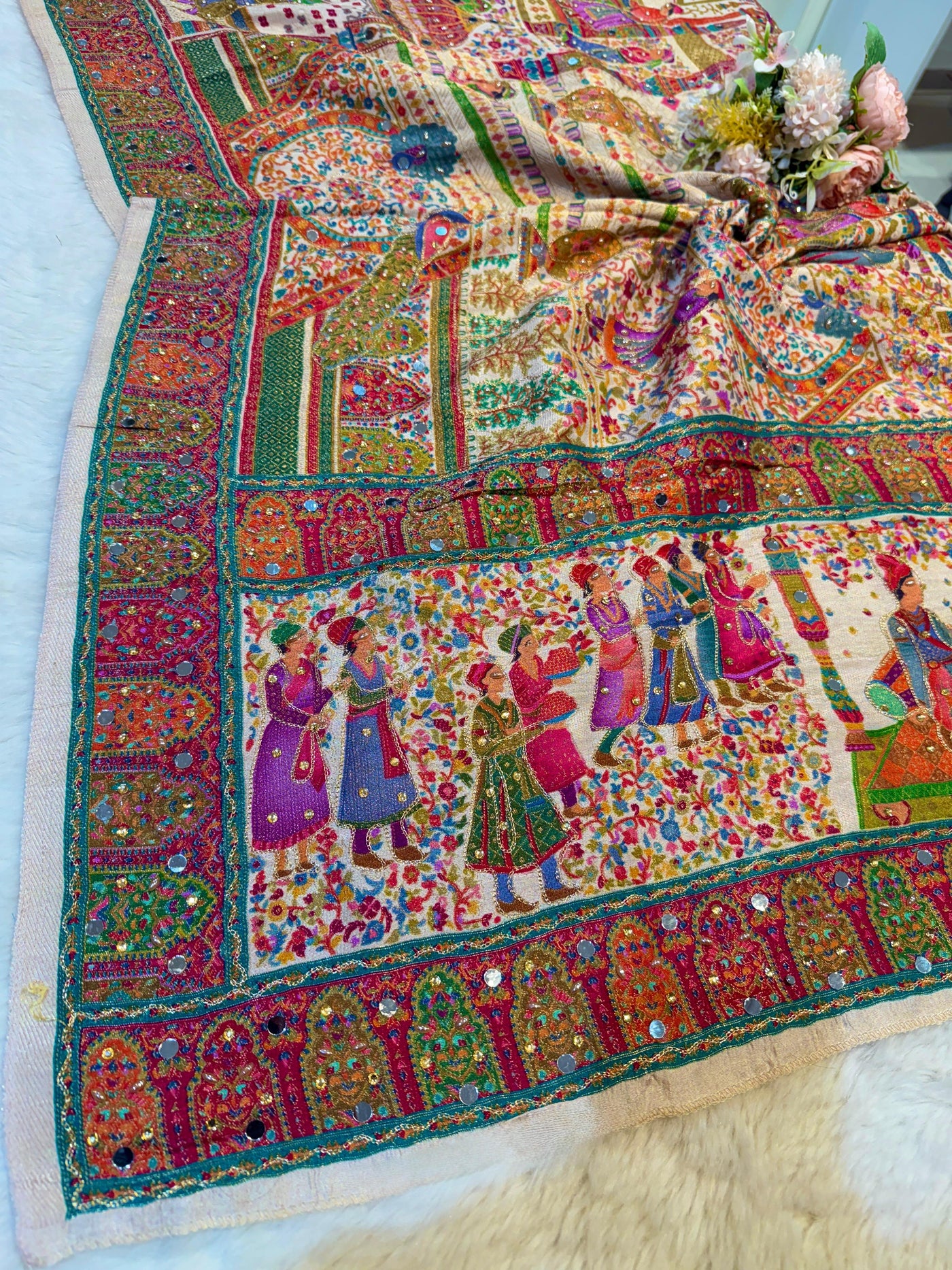 Darbar Ivory Pure Silk Dupatta with Real Handwork 2.50 Meter length