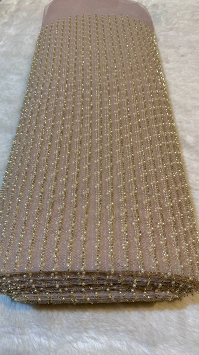 Net Stripe Handwork Nets with Cutdana and Pearl work 54 inch width