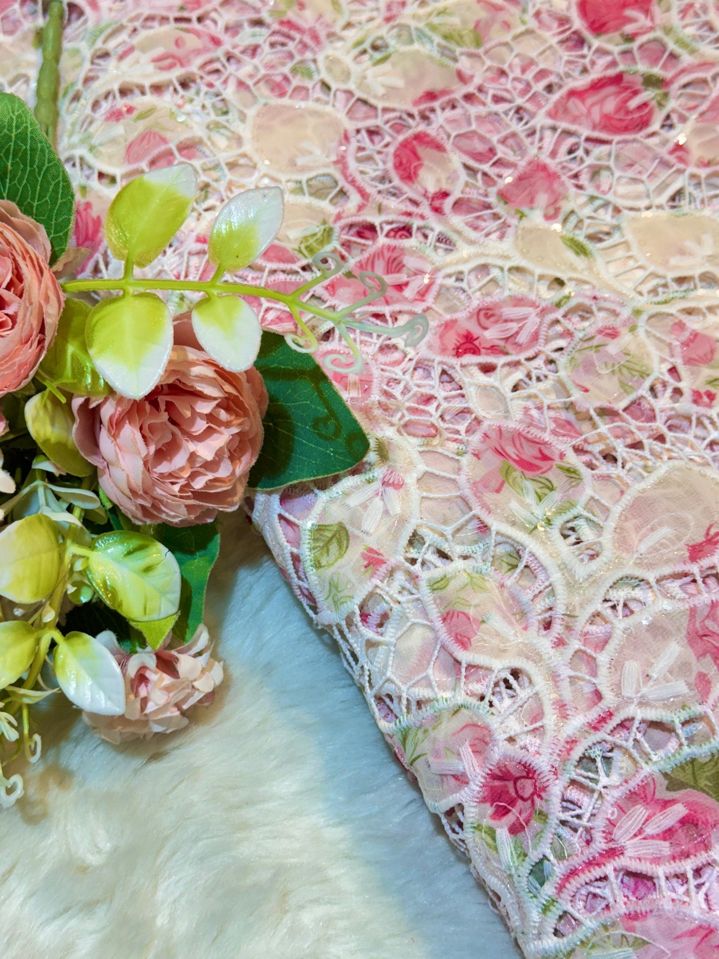 Vini Imported Georgette Crochet With Floral Print 50 Inch Width