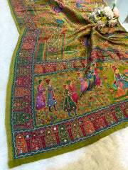 Darbar Mehndi Green Pure Silk Dupatta with Real Handwork 2.50 meter length