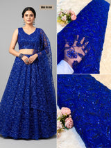 Electric Blue Imported Handwork Net Embroidery with Cutdana and Sequins Work 48 inch width (P)