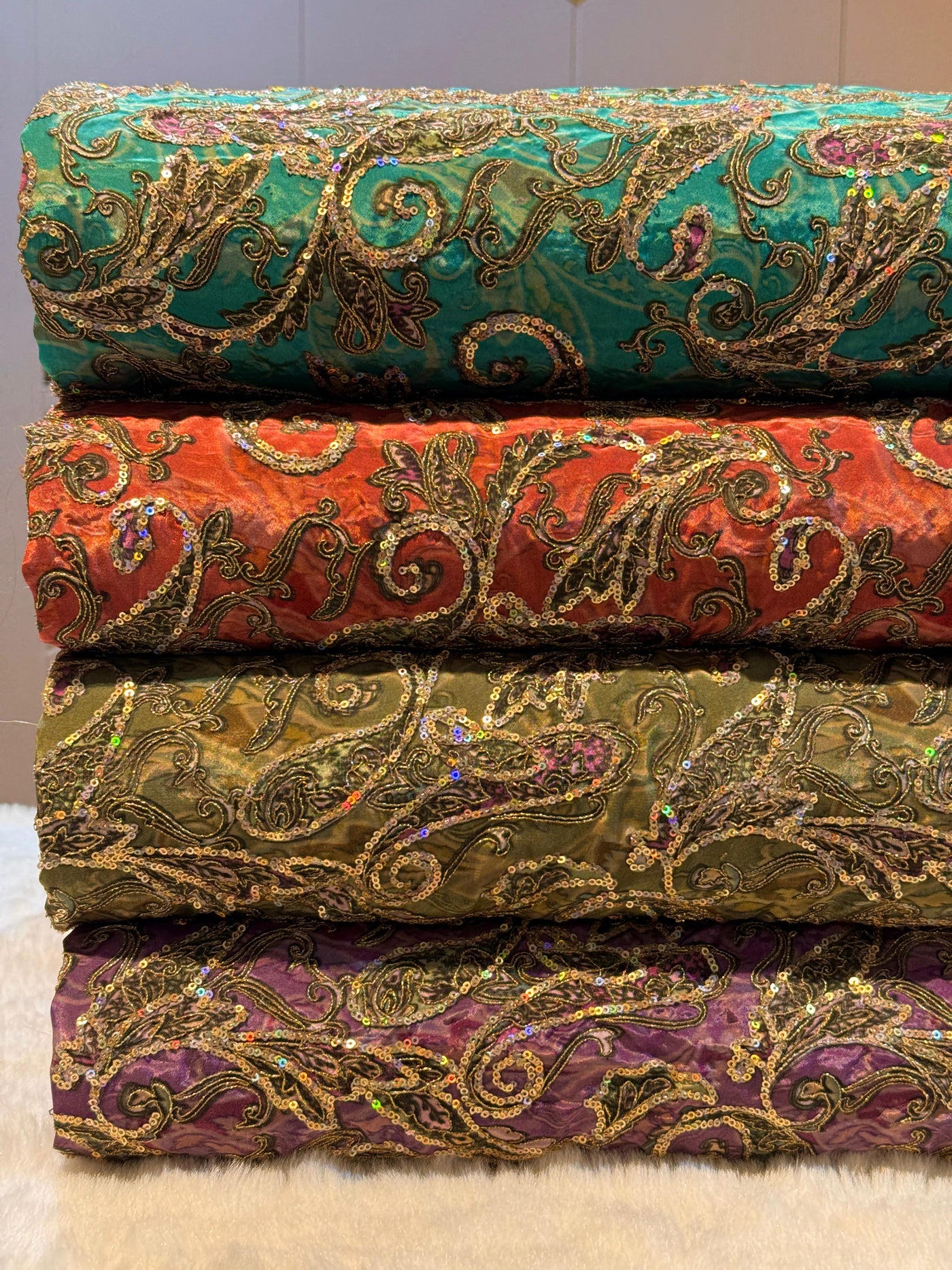 Pure Crape Embroidery Paisley Design 44 inch width
