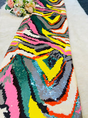 (Precut of 0.60 Meter) Magic Sequins Imported Net Embroidery 54 inch width Stretchable