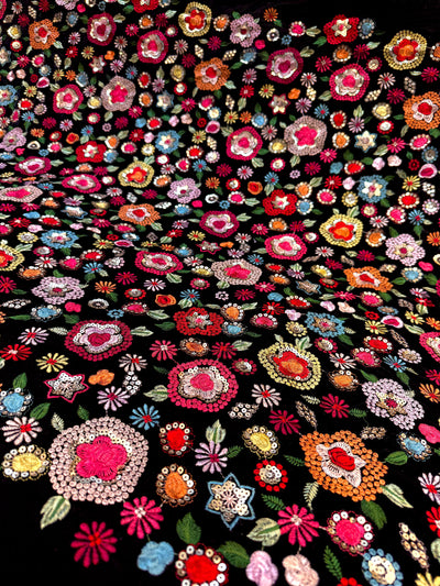 Pure Velvet Floral Thread And Sequins Embroidery  44 Inch Width